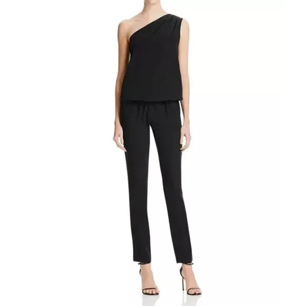 Ramy Brook Lulu One Shoulder Jumpsuit Black Silk Elastic Waist Sleeveless XS
